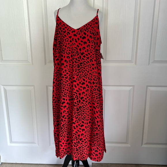 NWT Arizona Jean Co Red and Black Leopard Print Slip Dress Womens Sz XXL - Picture 1 of 13